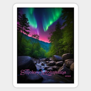 Northern Lights Over A Smokey Mountain Stream Sticker